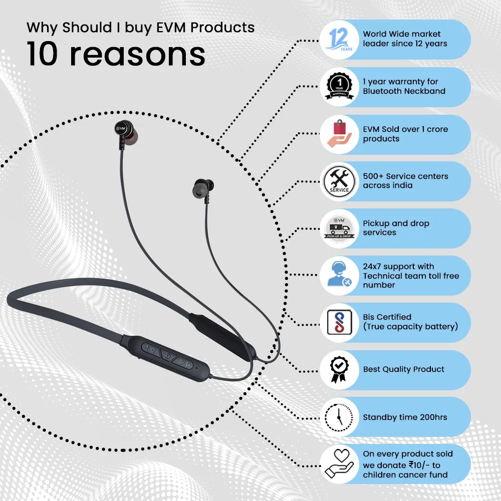 EVM Bluetooth Neckband Earphone Ensport (NB-027) Black view 3